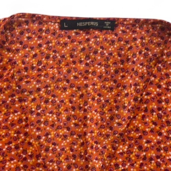 Hesparus Long Sleeve Smocked Waist Ruffle Dress L Boho Fall Floral Cottagecore - Picture 4 of 9